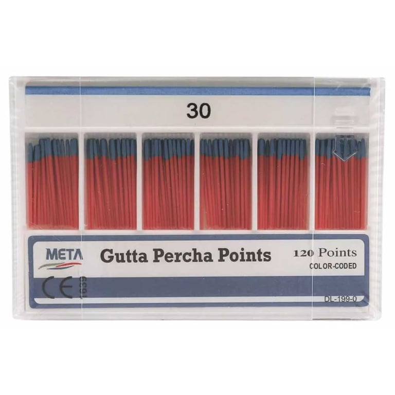 Meta Gutta Percha Points - #30, Taper size 0.02, Color Coded, Spill-Proof Box of 120