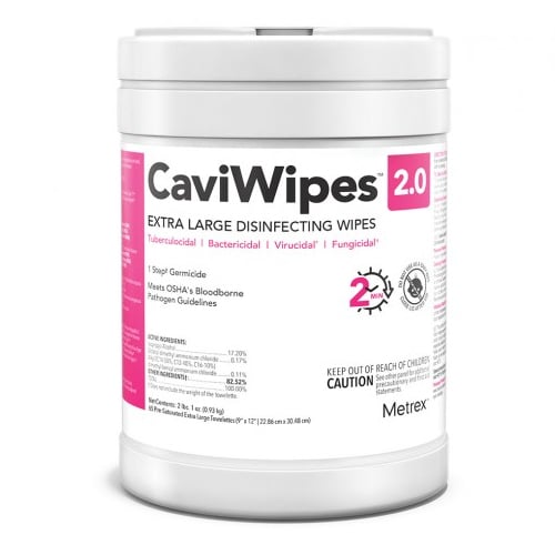 CaviWipes 2.0 Extra Large 9"x 12" Disinfectant Wipes 65/Can. Enhanced Efficacy with 2-minute