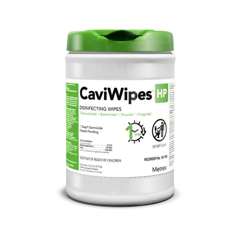 CaviWipes HP Alcohol-Free Towelettes (Large: 6" x 6.75"), 160/Can. Fast 1-minute universal contact