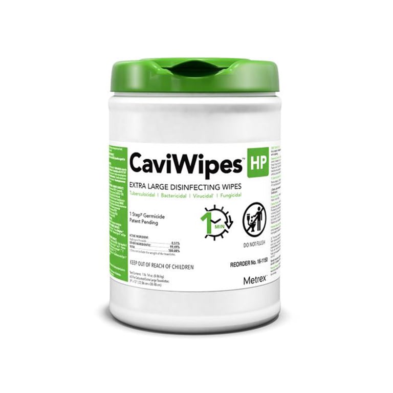 CaviWipes HP Alcohol-Free Towelettes (X-Large: 9" x 12"), 65/Can. Fast 1-minute universal contact