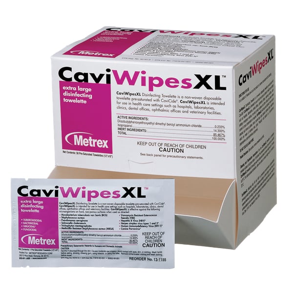 CaviWipesXL 9"x12" X-Large Disinfecting Towelettes 50/Box, Individually Wrapped. Durable