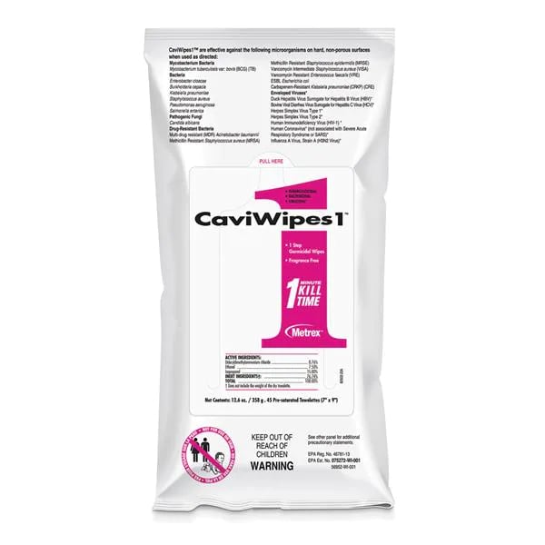 CaviWipes1 Towelettes Flat Pack 7" x 9" 45/Pk. Disposable towelettes pre-saturated with CaviCide1