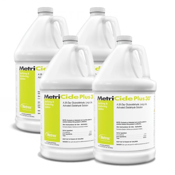 MetriCide Plus 30 High-Level Disinfectant/Sterilant, 3.4% Glutaraldehyde. 4 x 1 Gal. Contains