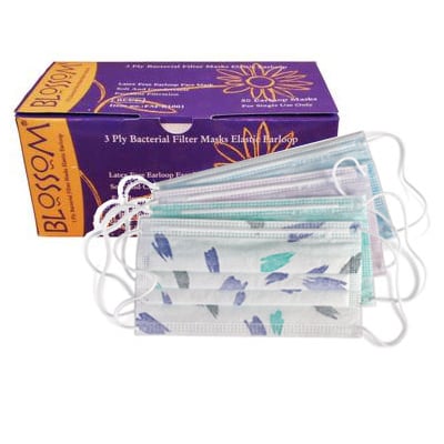 Blossom MULTICOLOR Ear-Loop Face Mask Latex-Free 50/Bx. Made of soft 3-ply non-allergenic