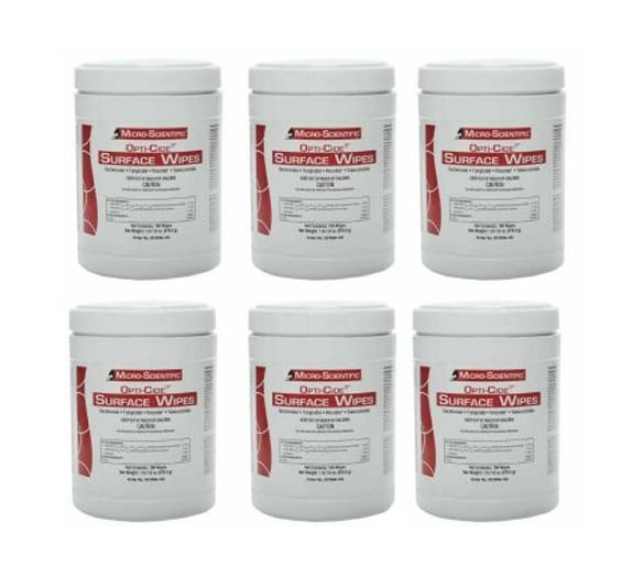 Opti-Cide3 Surface Disinfectant Wipes, Large 6" x 10", 100 wipes per can, case of 6 cans