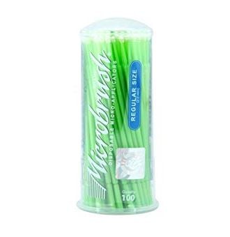 Microbrush Tube Series, Regular, Green micro-applicators. Tube of 100 applicators