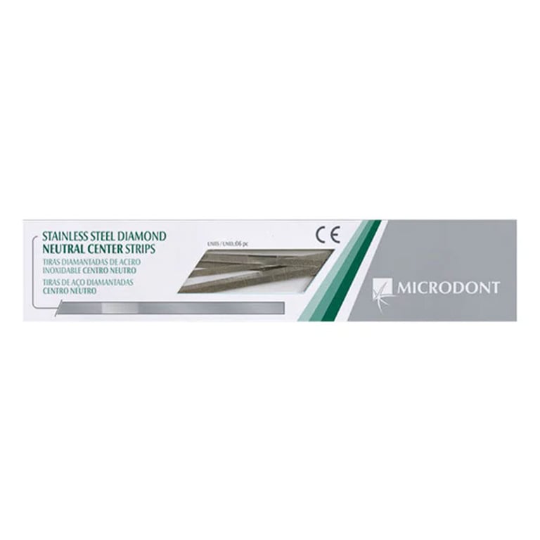 Microdont Stainless Steel Diamond Strips, 2.5 mm Double Sided, Gapped Fine, 6/Pk. 150 mm Length