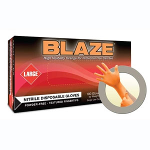Blaze Orange Nitrile Exam Gloves, XX-LARGE, powder-free, non-sterile, textured finger tips, extend
