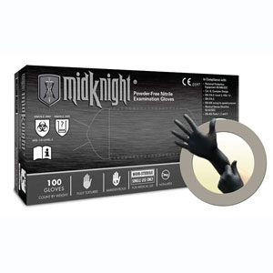 MidKnight Nitrile exam gloves: XX-Large, 100/Bx, Black, powder-free, non-sterile, fully textured