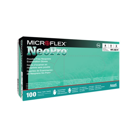 NeoPro Chloroprene glove: Medium, 100/Bx, Green, Non-Sterile, Powder-Free, Textured