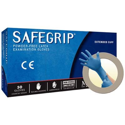 Safegrip Latex gloves: Large, 50/Bx, Blue, Non-Sterile, Powder-Free, Textured Fingertips