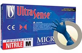 UltraSense Nitrile gloves: Non-Sterile, Powder-Free, Textured fingertips, box of 100 Extra-Large
