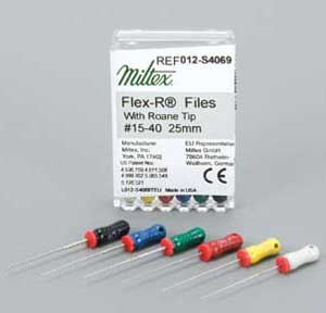 Flex-R "S" #35 stainless steel K-files with Stops, 25 mm, box of 6 files