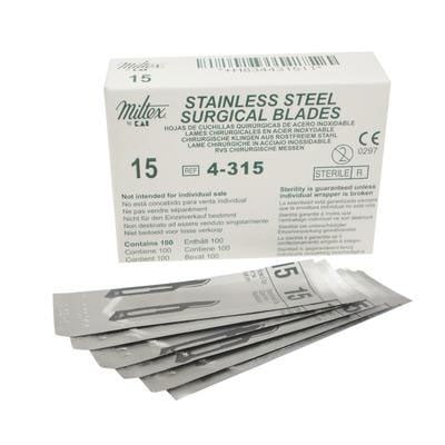 Miltex #15 Sterile Stainless Steel Surgical Scalpel Blade 100/Bx