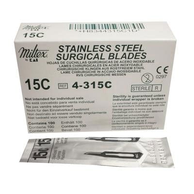 Miltex #15C Sterile Stainless Steel Surgical Scalpel Blade, Box of 100 blades