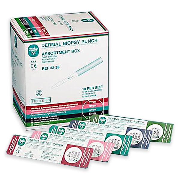 Miltex Disposable Biopsy Punches, Assorted sizes, Pack contains 50 Punches - 10 punches each sizes