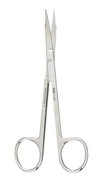 Miltex 5" Goldman Fox curved surgical scissors with one serrated blade and sharp tips