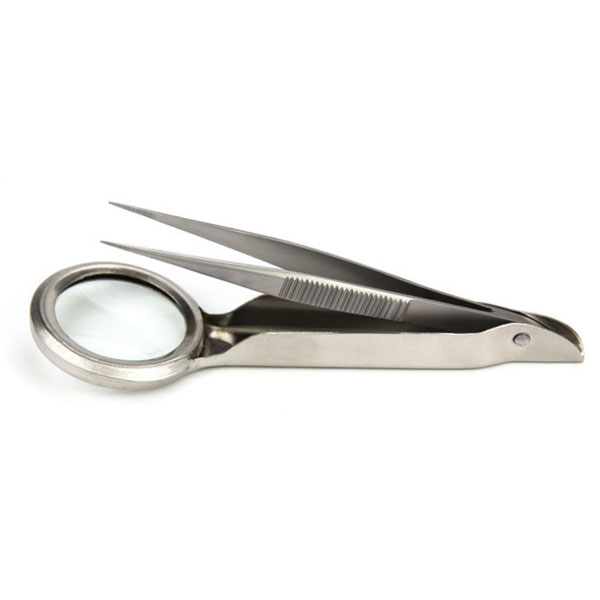 Vantage Splinter Forceps, 3-5/8" (93mm), with Magnifier
