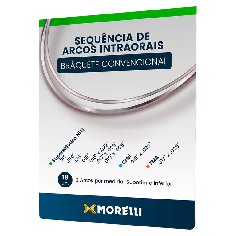 Morelli Conventional Bracket Archwire Set. Includes: 18 wires: 9 upper and 9 lower. contains NiTi
