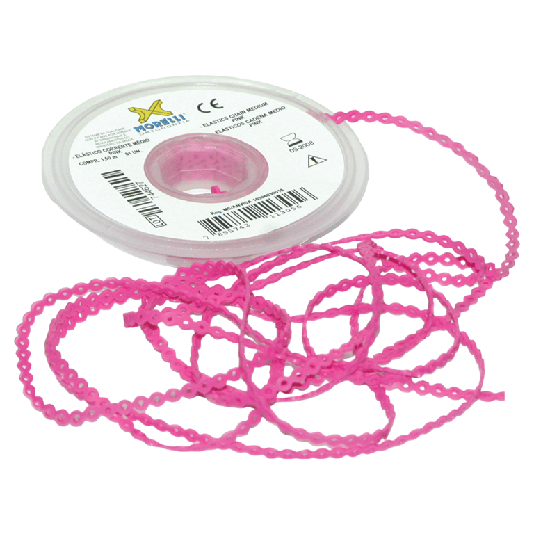 Morelli 5ft Elastomeric Power Chain, Short, Pink, 1/Pk. Constructed from polyurethane with 3.3mm