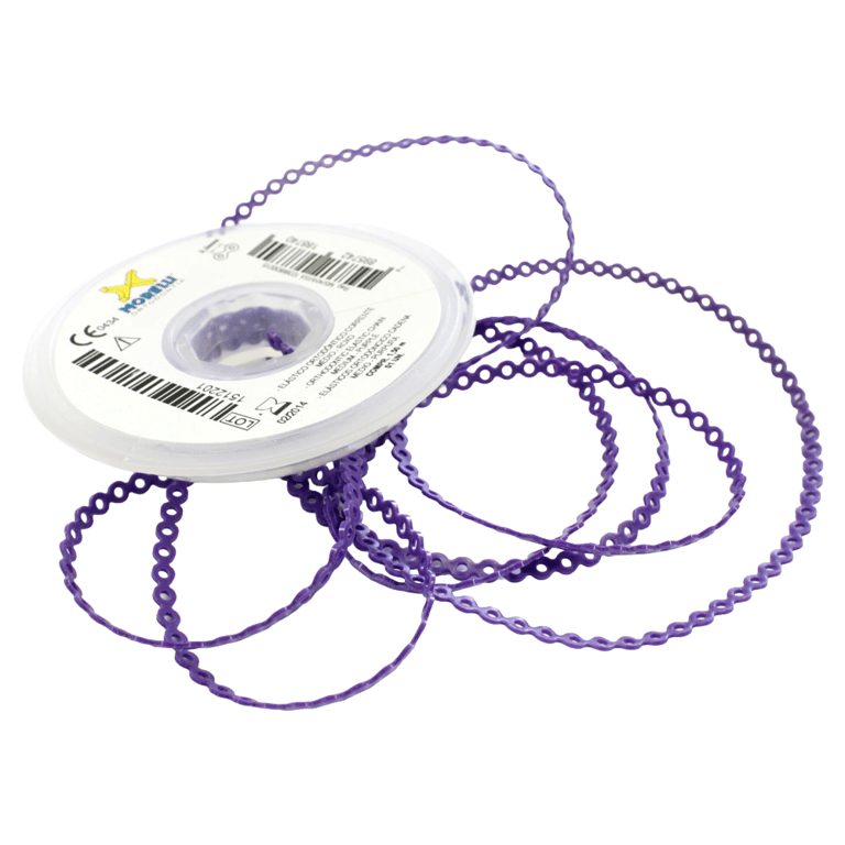 Morelli 5ft Elastomeric Power Chain, Short, Purple, 1/Pk. Constructed from polyurethane with 3.3mm