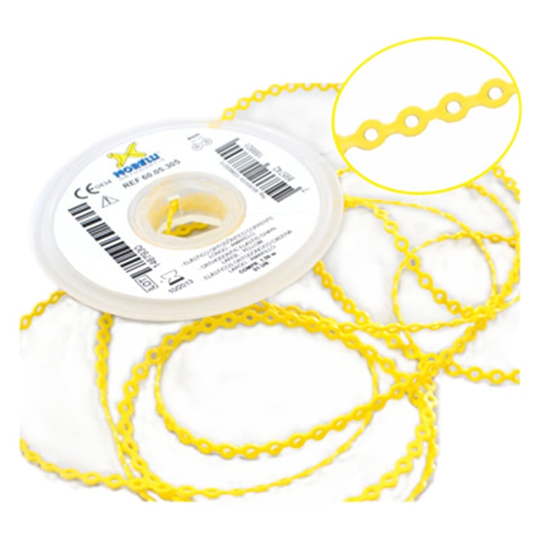 Morelli 5ft Elastomeric Power Chain, Long, Yellow, 1/Pk. Constructed from polyurethane with 4.0mm