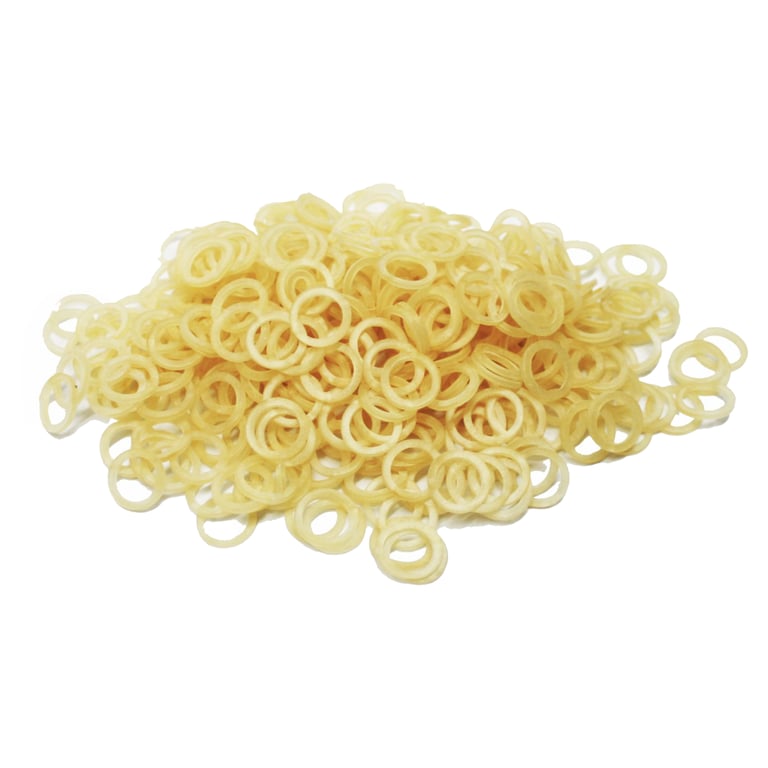 Morelli 1/4" Amber Latex Intraoral Elastic Ties, Light, 1000/Pk. Features mint flavored ties