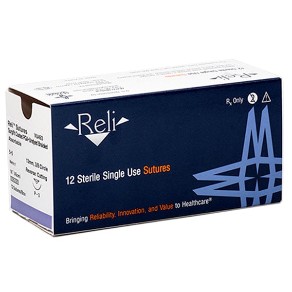 Reli 4/0, 18" Coated PGA Undyed Braided Sutures with C-3 precision point reverse-cutting 13mm