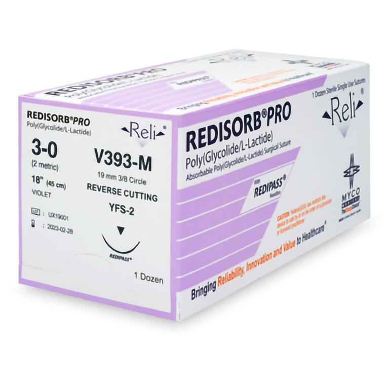 Reli REDISORB PRO 3/0 PGLA Absorbable Coated Braided Suture, 18", Violet, 12/Box. Reverse cutting