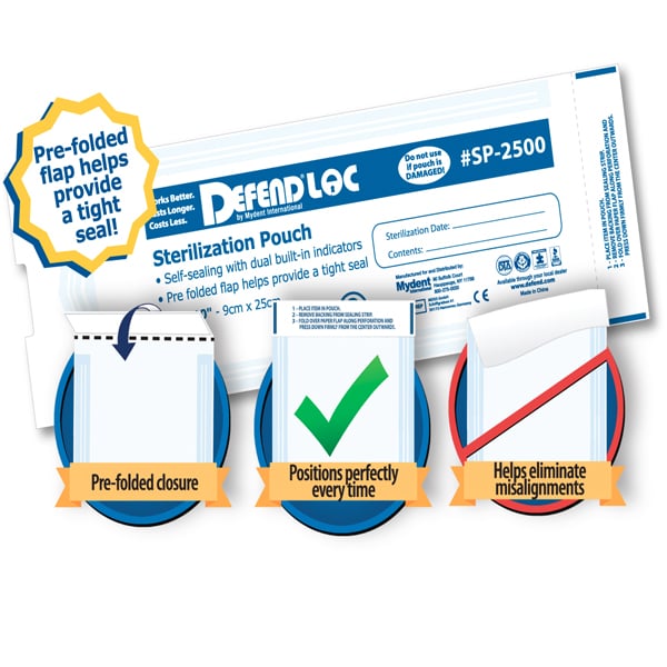 Defend LOC Pre-folded sterilization pouch, 3.5" x 10", 200/box. Pre-fold design makes it quicker