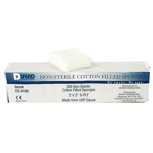 Defend 2" x 2" 8 ply Non-Sterile Cotton Filled Gauze Sponge, Case of 5000 sponges