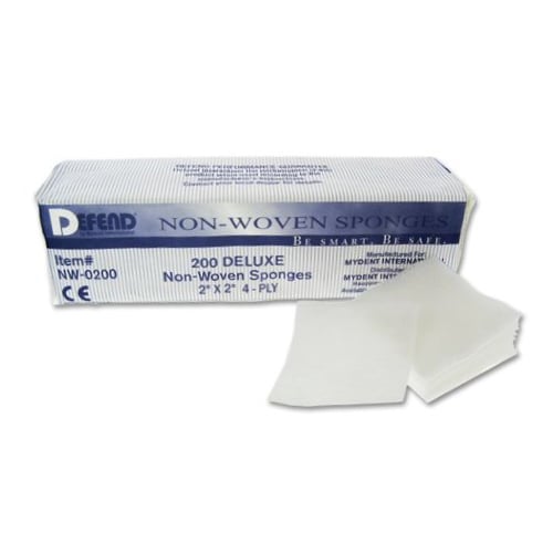 Defend 2" x 2" 4 ply Non-Sterile Non-Woven 32 gram weight Rayon/Polyester Sponge, Provides maximum