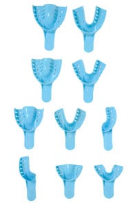 Defend #4 Medium Lower Perforated Plastic Impression Trays, Blue. Bag of 12 trays