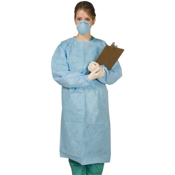 Defend Blue Tie Back Protective Gowns, Medium, 40" Full-length, 10/Pk. Fluid-Resistant with waist