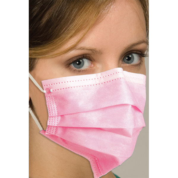 House Brand Pleated Earloop Mask - Pink. Single Box, 50/Bx. Soft, 3-Ply Pleated Material