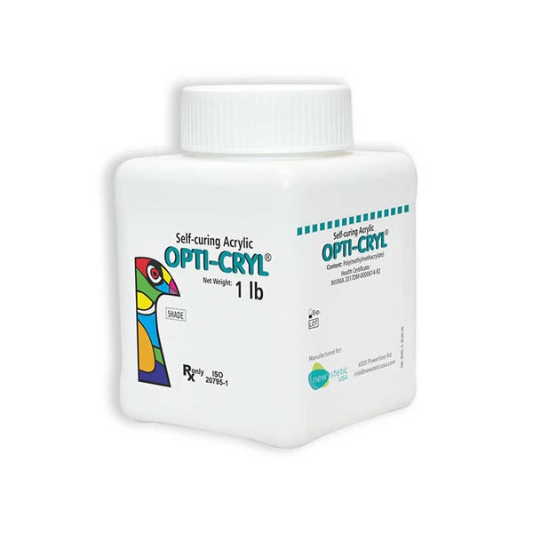 Opti-Cryl Self-Curing Acrylic Resin Powder, Dark Pink Shade, 1Lb Bottle. High gloss finish, 4-6