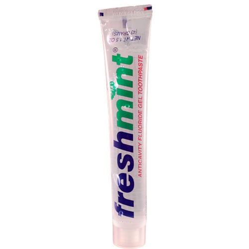 Freshmint Clear Gel Toothpaste, Mint Flavor, 1.5 oz Tubes, 144/cs. Anticavity Fluoride Toothpaste