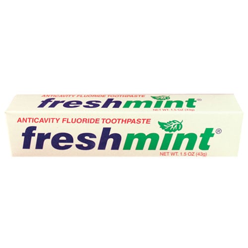 Freshmint Anticavity Fluoride Toothpaste, Mint Flavor, 1.5 oz Tubes, Individually boxed, 144/cs