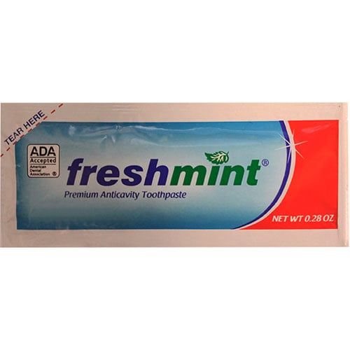 Freshmint Premium Anticavity Toothpaste Packet, 0.28 oz, 1000/cs. Single Use, Mint flavor, 250/bx