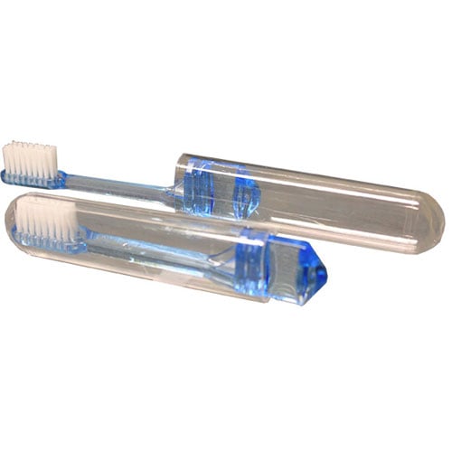 New World Imports 2-Piece Travel Toothbrush, 4.5" Long Closed, 6.81" Assembled, 100/bx, 10 bx/cs