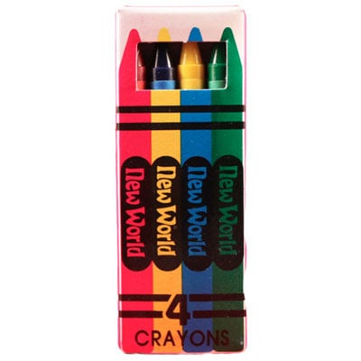 New World Imports 4-Pack Crayons, 36/bx, 10 bx/cs. Non-toxic 3.5" long classic colored crayon