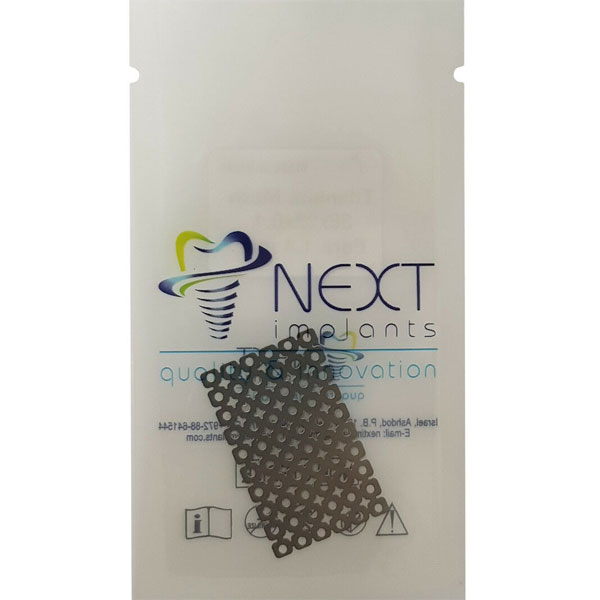 Next Implants Titanium Mesh Membrane 36 mm x 22 mm x 01 mm, with Hope Pore Ø 1.4 mm, 1/Pk