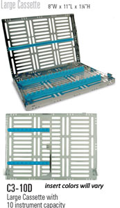Nordent Large, 10 Instrument plus 5.5"x 8" open area Sterilization Cassette, Honeydew, Stainless