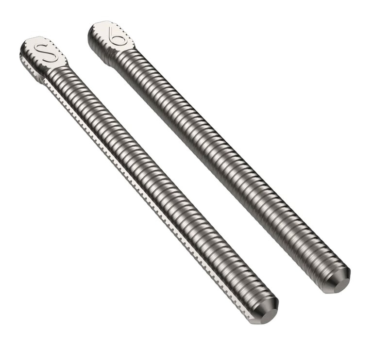 Mecodont #6 Stainless Steel Parallel Sided Post, White, 10/Pk. Serrated for optimum retention