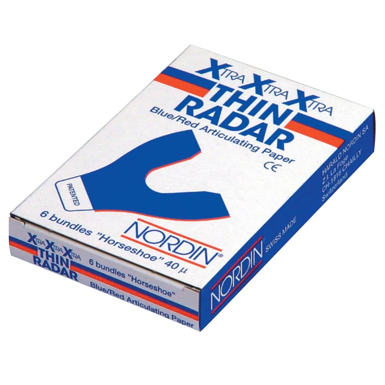 Nordin XXX-Thin Radar Horseshoe Articulating Paper, Blue/Red, 40µ, 12 Sheets, 12/Pk. Provides