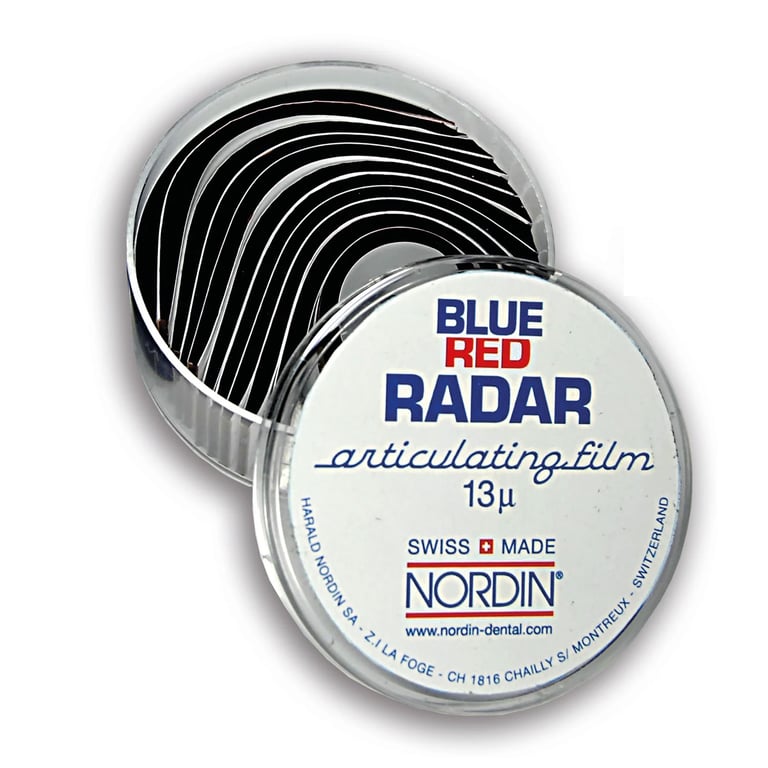 Nordin Radar Straight Articulating Film, Blue/Red, 13µ, 12 Sheets, 25/Pk. Ideal for locating
