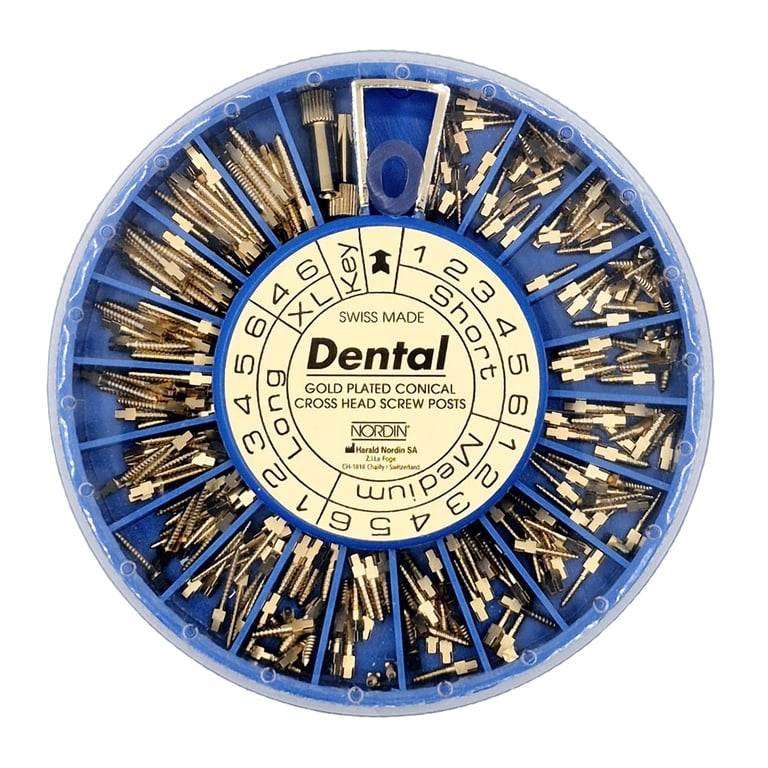 Nordin Gold-Plated Conical Cross Head Screw Post, Assorted 240 Kit - 20 x 12 Screw Posts & 2 x Keys