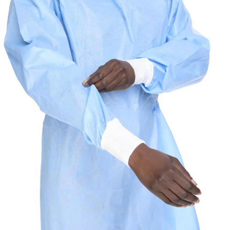 Halyard Basics SMS Non-Reinforced Surgical Gown with Towel, Knit Cuffs, Large, Blue, 1/Pk
