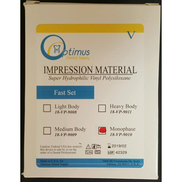 ODS Monophase, Regular Set. VPS Impression Material, Super Hydrophilic. Package of 4 - 50 ml