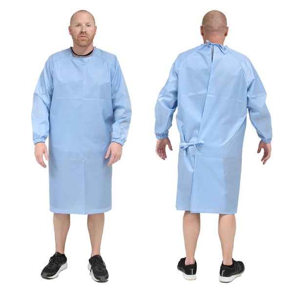 ODS Reusable & Washable AAMI Level 1 Gown, Blue, 1/Pk. Water Resistant Polyester gown with two
